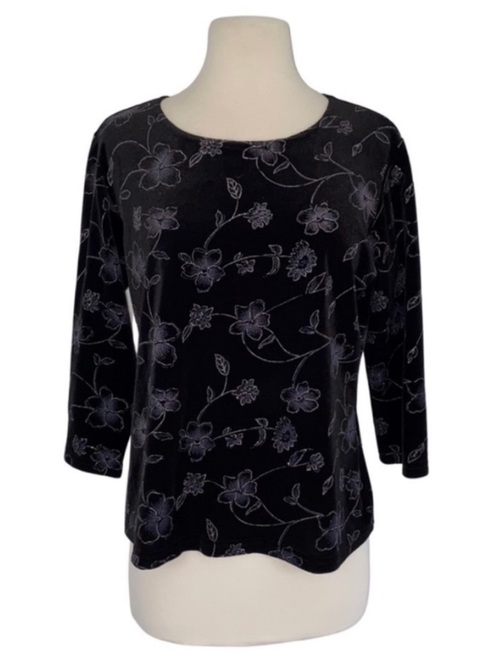Vintage Y2K Velvet Sparkly Floral Top Petite Large